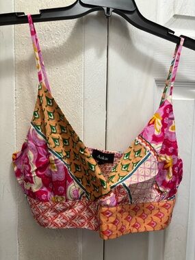 Aakaa Pink and Yellow Patchwork Satin Camisole